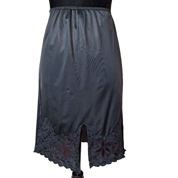 Vintage 60s Bradley Black Nylon Front Slit Lace Half Slip Skirt Women Size Small - Picture 1 of 10